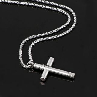 Cross made of stainless steel with round edges and chain. - 