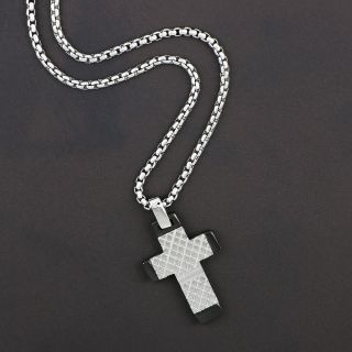 Ανδρικός σταυρός ατσάλινος με ανάγλυφα σχέδια και αλυσίδα - 