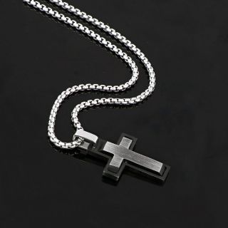 Double cross made of stainless steel with black oxidation and chain. - 