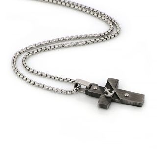 Two-tone cross made of stainless steel with embossed anchor and chain. - 