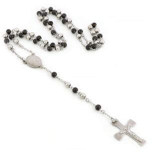 Rosary made of stainless steel in white-black color - 