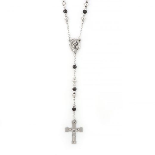 Rosary made of stainless steel in white-black color