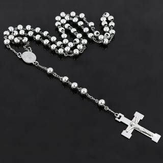 Rosary made of stainless steel with embossed cross - 