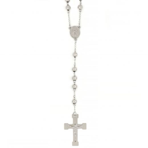 Rosary made of stainless steel with embossed cross