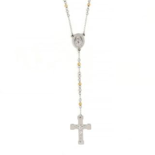 Rosary made of stainless steel in silver color with gold plated details