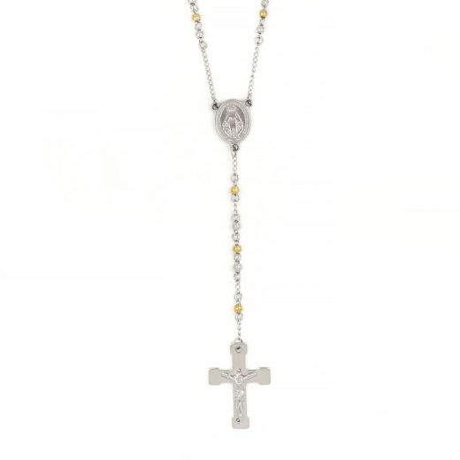 Rosary made of stainless steel in silver color with gold plated details