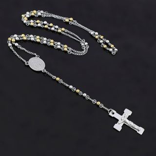Rosary made of stainless steel in silver color with gold plated details - 