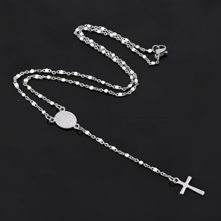 Rosary made of stainless steel in silver color with white beads - 