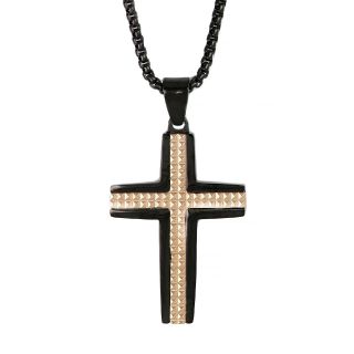Men's stainless steel black cross with rose gold lines and chain Men's stainless steel black cross with rose gold lines and chain