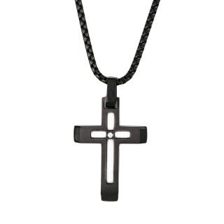 Men's stainless steel black cross with zirconia and chain Men's stainless steel black cross with zirconia and chain