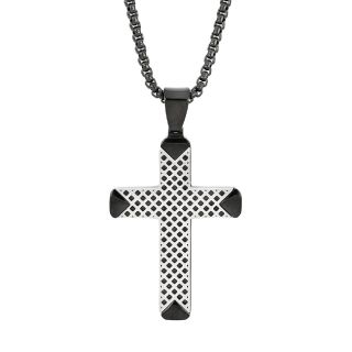 Men's stainless steel black cross with white perforated design and chain Men's stainless steel black cross with white perforated design and chain