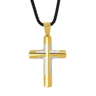 Men's stainless steel gold plated cross with 3D design and chain Men's stainless steel gold plated cross with 3D design and chain