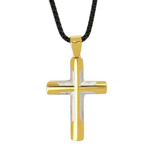 Men's stainless steel gold plated cross with 3D design and chain