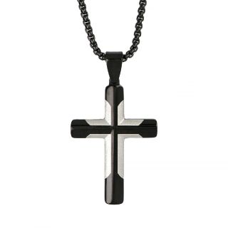 Men's stainless steel black cross with 3D design and chain Men's stainless steel black cross with 3D design and chain