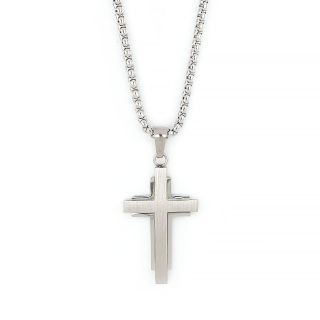 Men's stainless steel cross matte in the center, glossy perimeterically and chain Men's stainless steel cross matte in the center, glossy perimeterically and chain