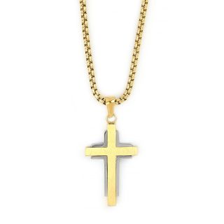Men's gold-plated stainless steel matte glossy cross and chain Men's gold-plated stainless steel matte glossy cross and chain