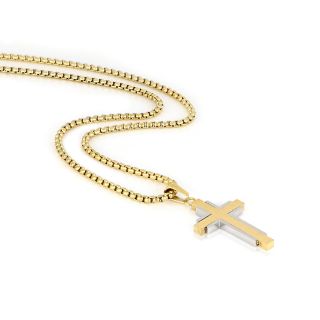 Men's gold-plated stainless steel matte glossy cross and chain - 