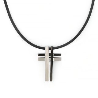 Men's stainless steel double two tone cross matte glossy and rubber Men's stainless steel double two tone cross matte glossy and rubber