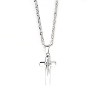 Men's stainless steel glossy cross, with three-dimensional cross in the center and chain Men's stainless steel glossy cross, with three-dimensional cross in the center and chain