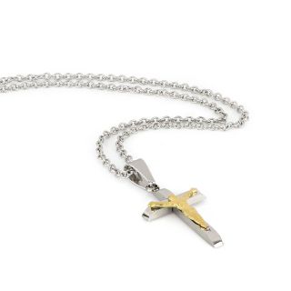 Men's stainless steel glossy cross white-gold with the Crucified Christ and chain - 