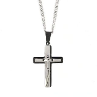 Men's stainless steel glossy cross black with white details with a little cross in the center and chain Men's stainless steel glossy cross black with white details with a little cross in the center and chain