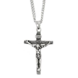 Men's stainless steel cross white engraved with the Crucified Christ and chain Men's stainless steel cross white engraved with the Crucified Christ and chain