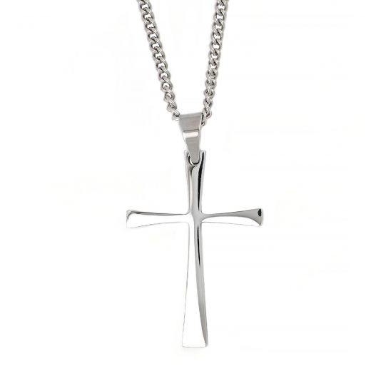 Men's stainless steel thin glossy cross and chain