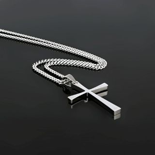 Men's stainless steel thin glossy cross and chain - 