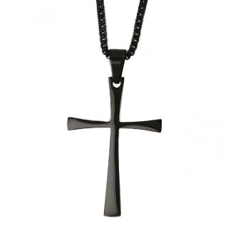 Men's stainless steel black thin glossy cross and chain Men's stainless steel black thin glossy cross and chain