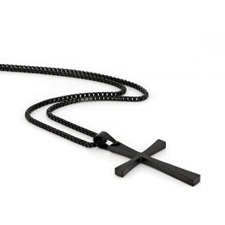 Men's stainless steel black thin glossy cross and chain - 
