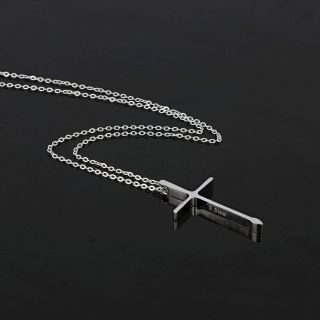 Unisex stainless steel thin elongated cross and chain - 