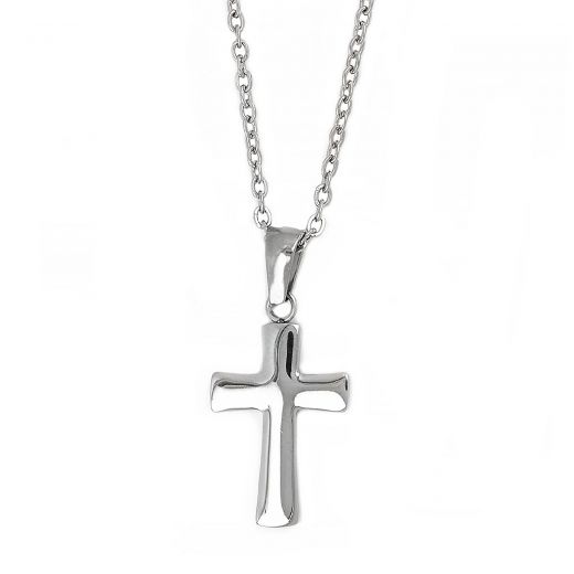 Men's stainless steel curvy cross and chain