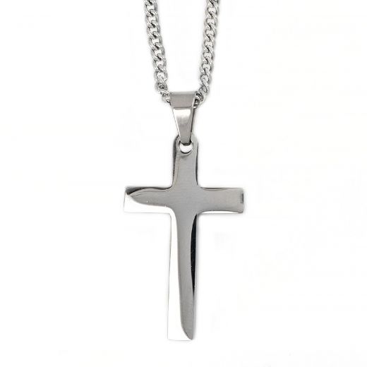 Men's stainless steel cross with glossy surface and chain