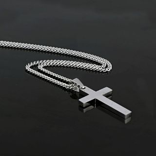Men's stainless steel cross with glossy surface and chain - 