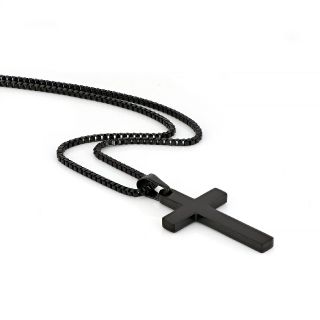 Men's stainless steel black cross with glossy surface and chain - 