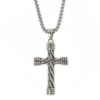 Men's stainless steel cross with twisted rope design and chain Men's stainless steel cross with twisted rope design and chain
