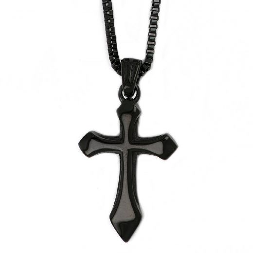 Ανδρικός σταυρός ατσάλινος μαύρος Μεσαιωνικού στυλ και αλυσίδα