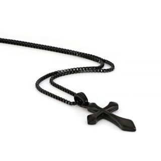 Ανδρικός σταυρός ατσάλινος μαύρος Μεσαιωνικού στυλ και αλυσίδα - 