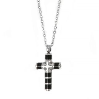 Men's stainless steel black and white curvy cross and chain Men's stainless steel black and white curvy cross and chain