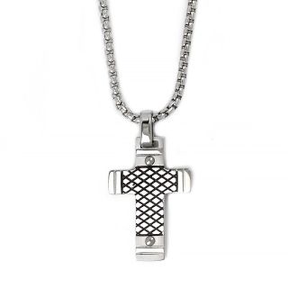 Men's stainless steel cross with black lines and chain Men's stainless steel cross with black lines and chain