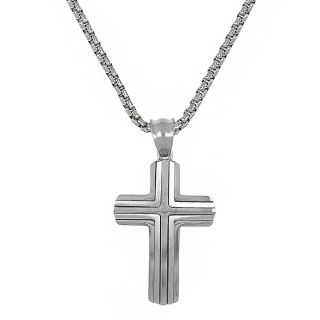 Cross made of stainless steel with vertical and horizontal lines with chain Cross made of stainless steel with vertical and horizontal lines with chain