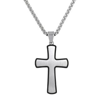 Cross made of stainless steel with black border with chain Cross made of stainless steel with black border with chain