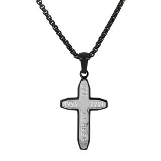 Cross made of stainless steel with black border and meander with chain Cross made of stainless steel with black border and meander with chain