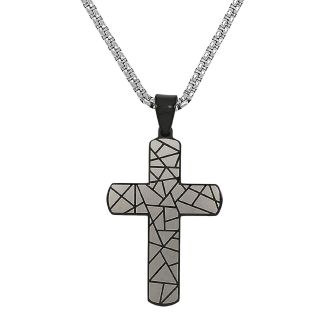 Cross made of stainless steel with black lines with chain Cross made of stainless steel with black lines with chain