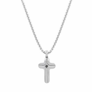 Men's steel cross with black zircon and chain Men's steel cross with black zircon and chain