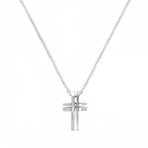 Unisex steel cross with zircons with chain