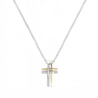 Unisex cross steel two-tone silver gold with zircon with chain Unisex cross steel two-tone silver gold with zircon with chain