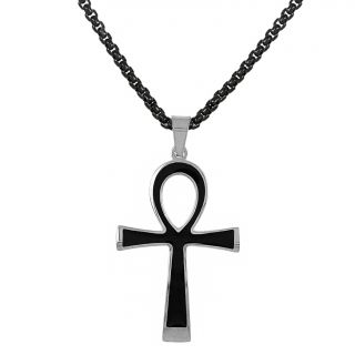 Unisex two-tone black and silver steel cross and black stainless steel chain Unisex two-tone black and silver steel cross and black stainless steel chain