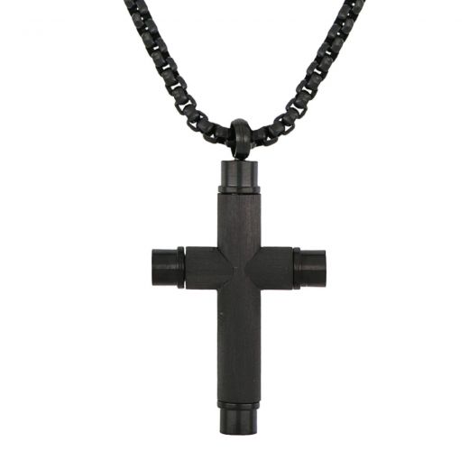 Cross made of stainless steel with round edges and chain.