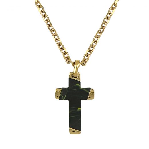 Men's stainless steel cross gold plated with carbon fiber and chain